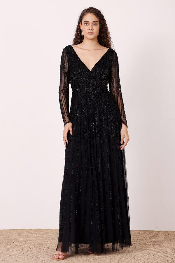 Lace & Beads Laura Embellished Maxi Dress In Black
