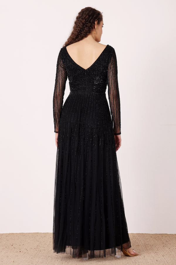 Lace & Beads Laura Embellished Maxi Dress In Black