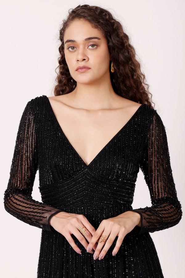 Lace & Beads Laura Embellished Maxi Dress In Black