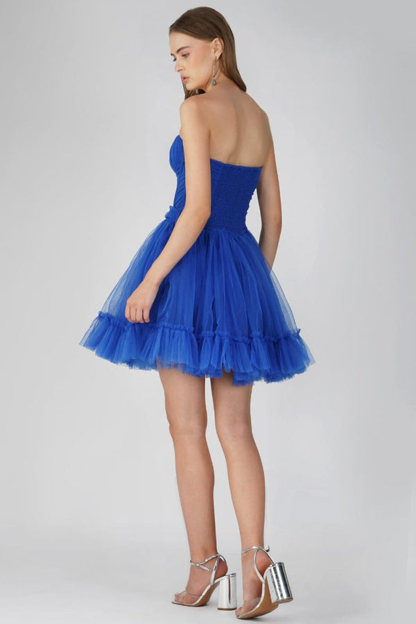 Lace & Beads Lauren Cobalt Blue Tulle Mini Dress