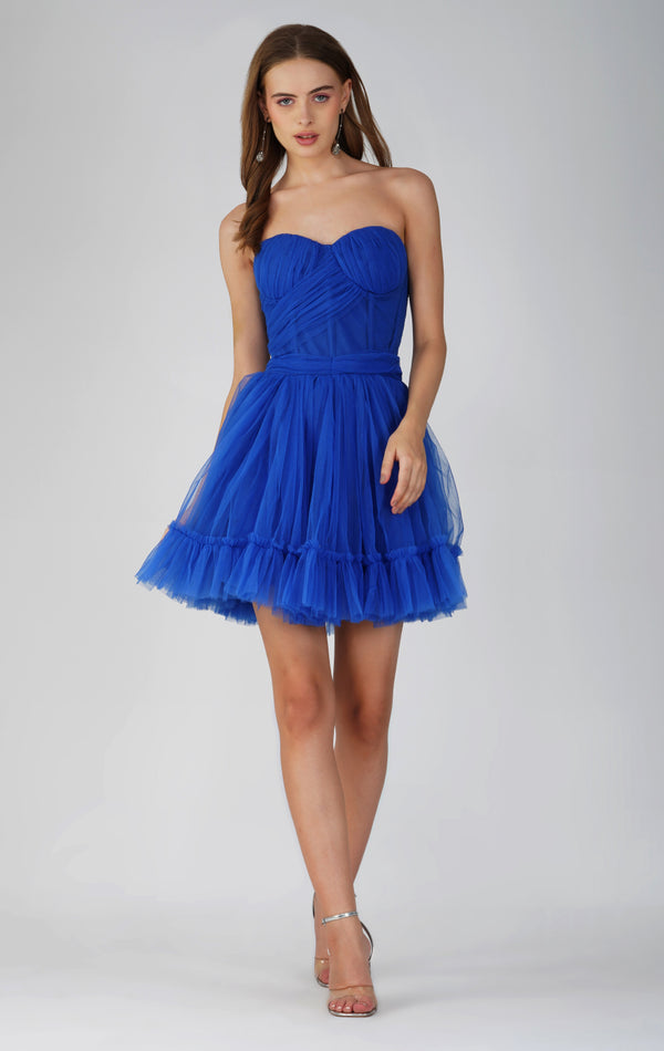 Lace & Beads Lauren Cobalt Blue Tulle Mini Dress