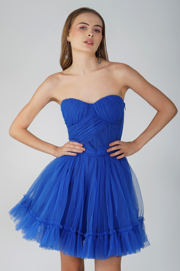 lace & beads Lauren Cobalt Blue Tulle Mini Dress