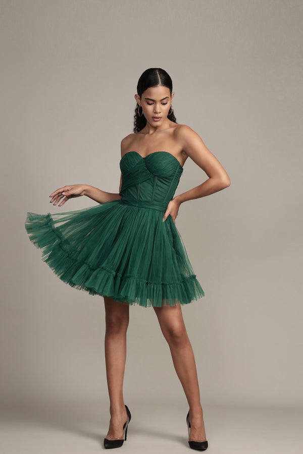 Lace & Beads Lauren Green Tulle Mini Dress