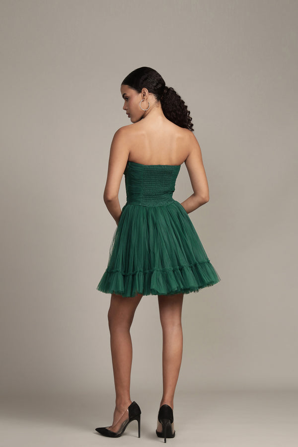 Lace & Beads Lauren Green Tulle Mini Dress
