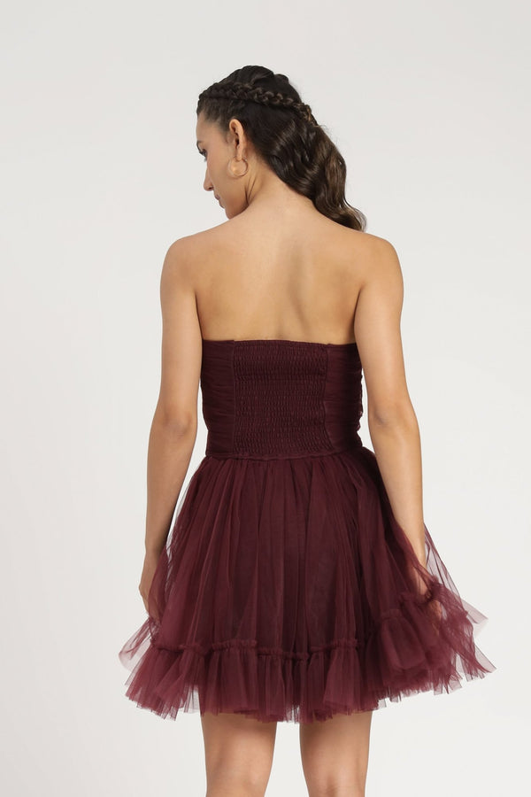 Lace & Beads Lauren Plum Tulle Mini Dress