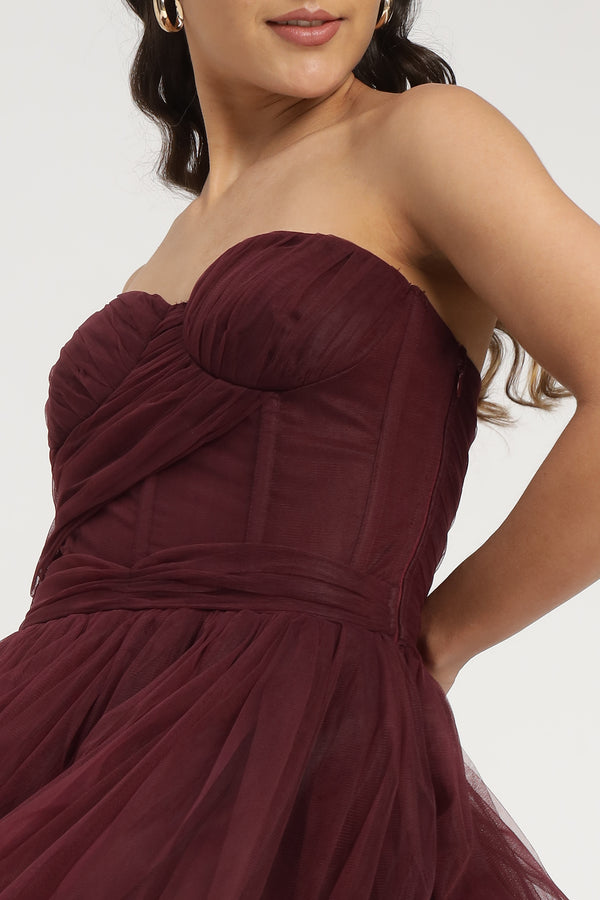 Lace & Beads Lauren Plum Tulle Mini Dress