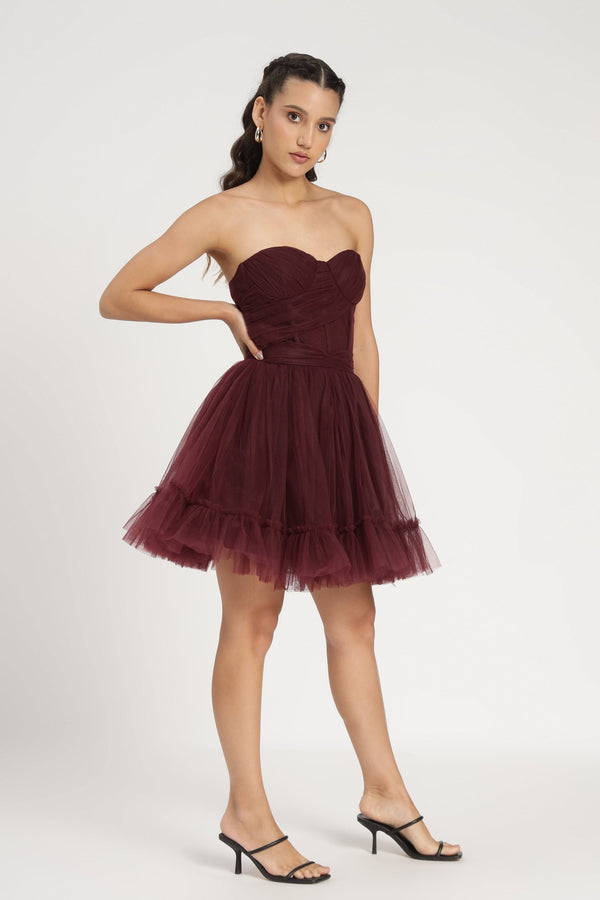 Lace & Beads Lauren Plum Tulle Mini Dress