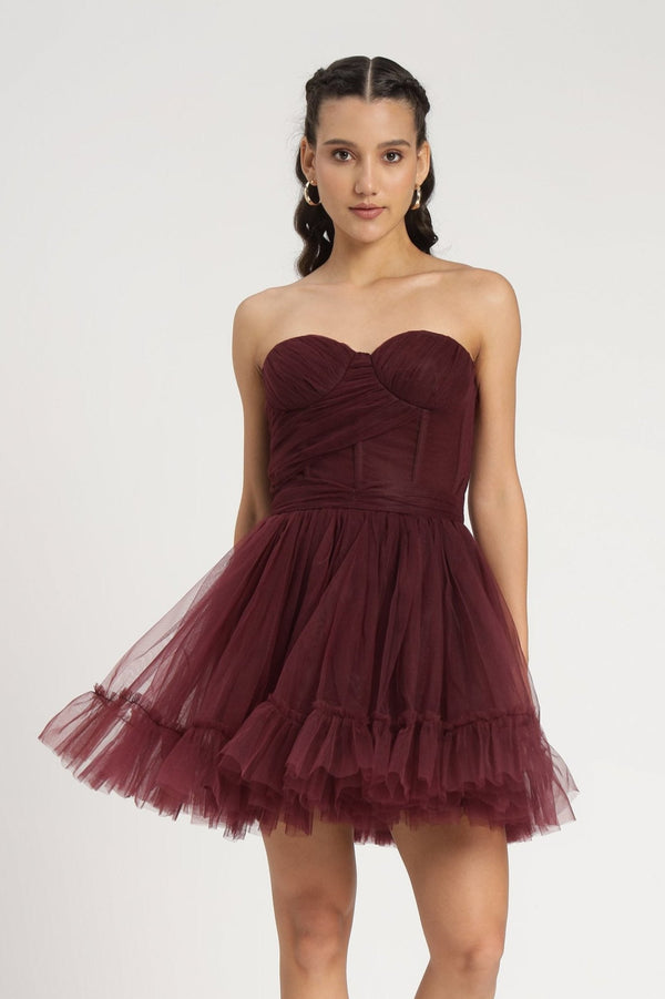 lace & beads Lauren Plum Tulle Mini Dress