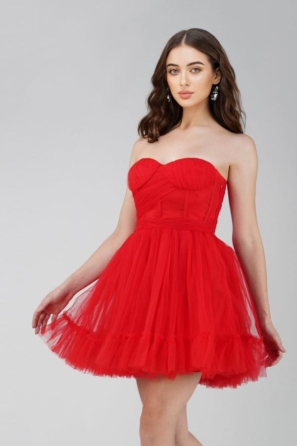 Lace & Beads Lauren Red Tulle Mini Dress