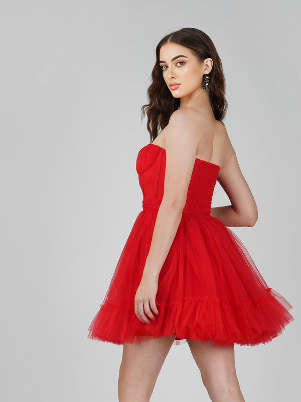 Lace & Beads Lauren Red Tulle Mini Dress