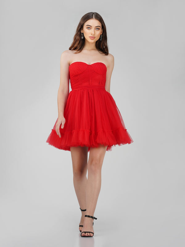Lace & Beads Lauren Red Tulle Mini Dress