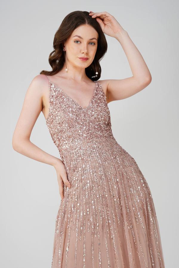 Lace & Beads Legacy Embellished Maxi Dress In Mink