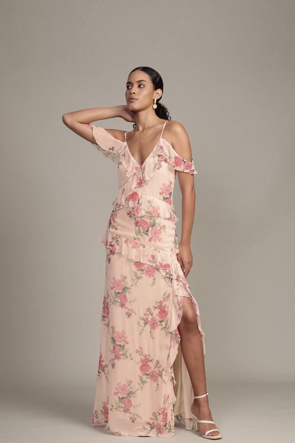 Lace & Beads Leighton Maxi Dress In Floral Print