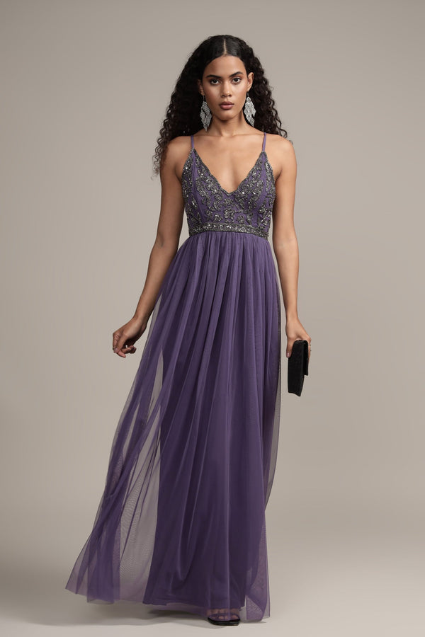 lace & beads Lexi Embellished Maxi in Mulled Grape