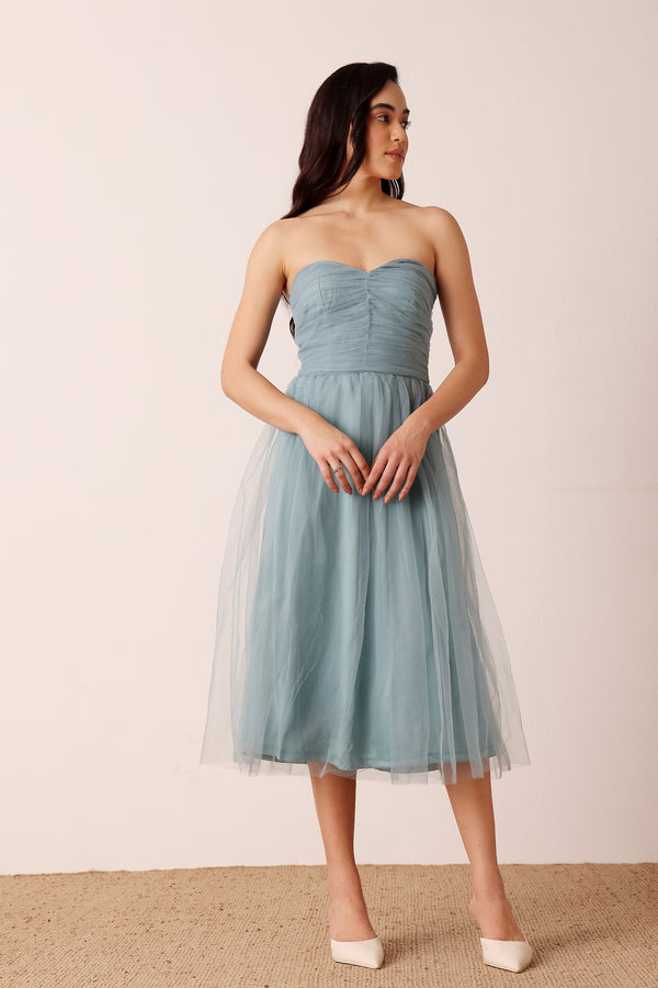 Lace & Beads Litzy Midi Dress In Dusty Blue