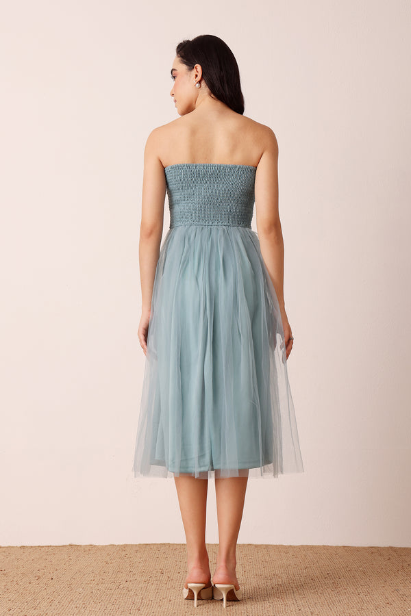 Lace & Beads Litzy Midi Dress In Dusty Blue