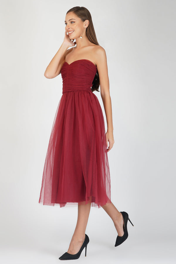 Lace & Beads Litzy Midi In Burgundy