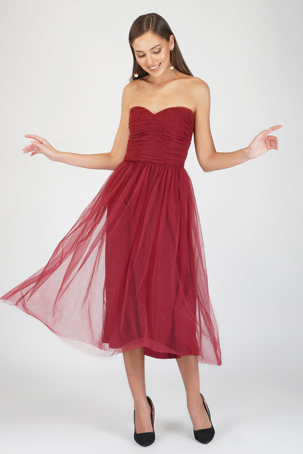 lace & beads Litzy Midi in Burgundy