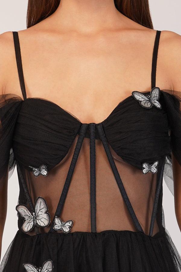 Lace & Beads Lottie Butterfly Dress In Black