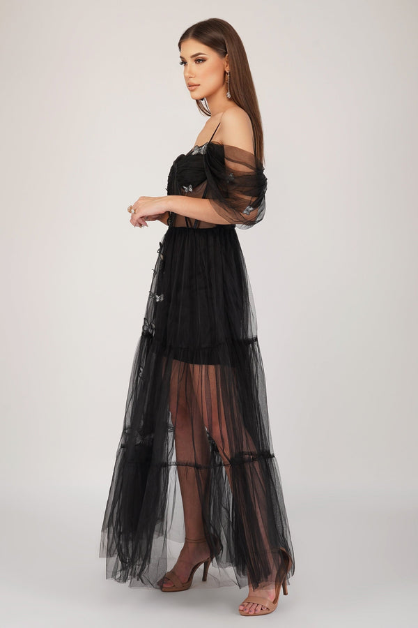 Lace & Beads Lottie Butterfly Dress In Black