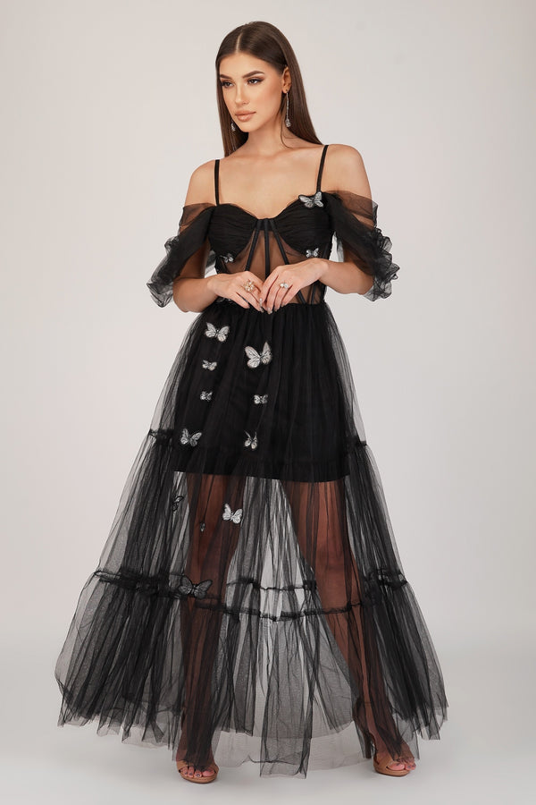 lace & beads Lottie Butterfly Dress in Black