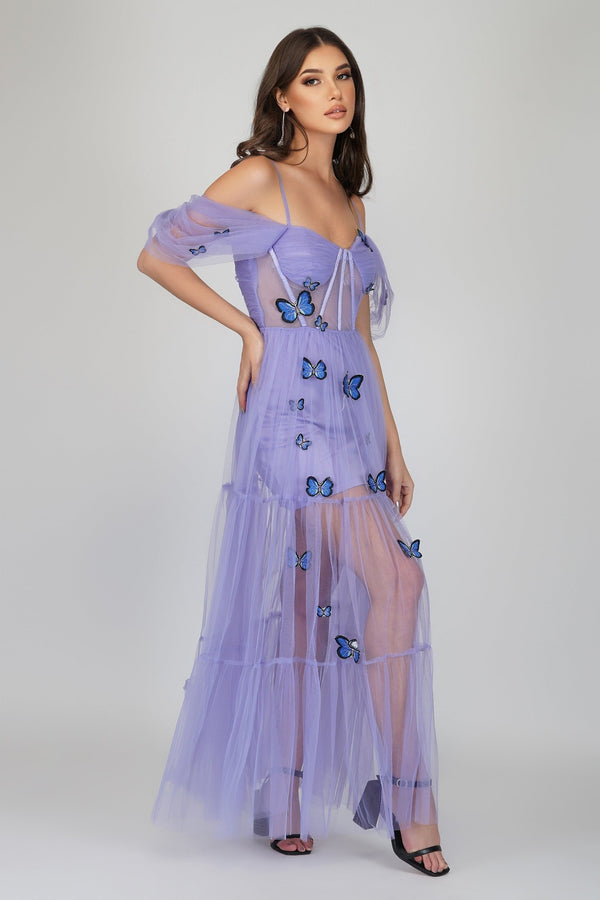 lace & beads Lottie Purple Butterfly Dress