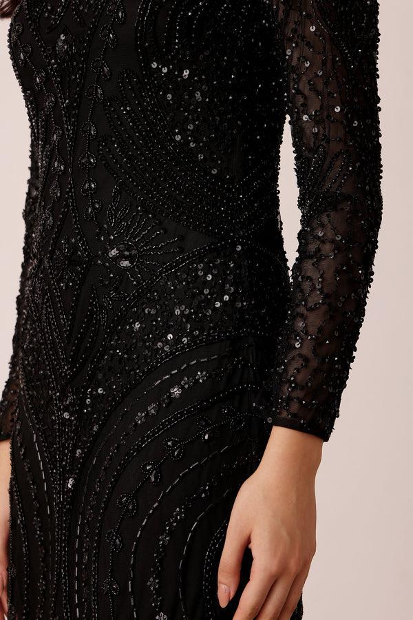 Lace & Beads Lotus Embellished Maxi Dress In Black