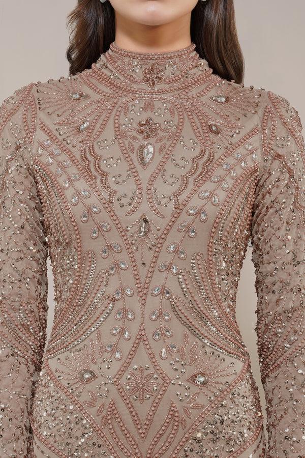 Lace & Beads Lotus Embellished Maxi Dress In Taupe