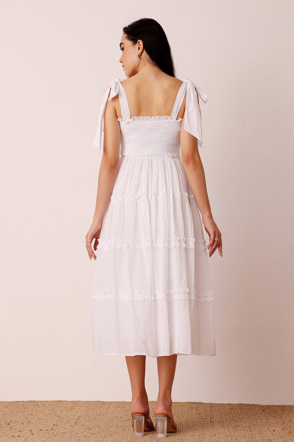 Lace & Beads Louise Cotton Midi Dress In White