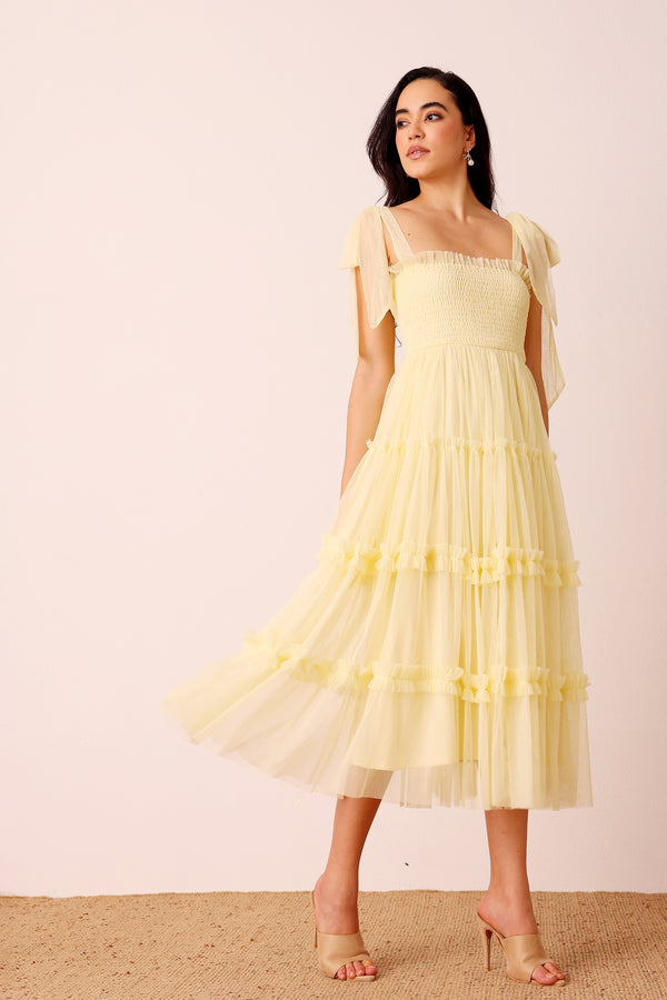 Lace & Beads Louise Midi Dress In Buttercup