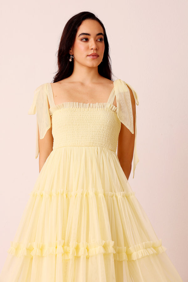 Lace & Beads Louise Midi Dress In Buttercup