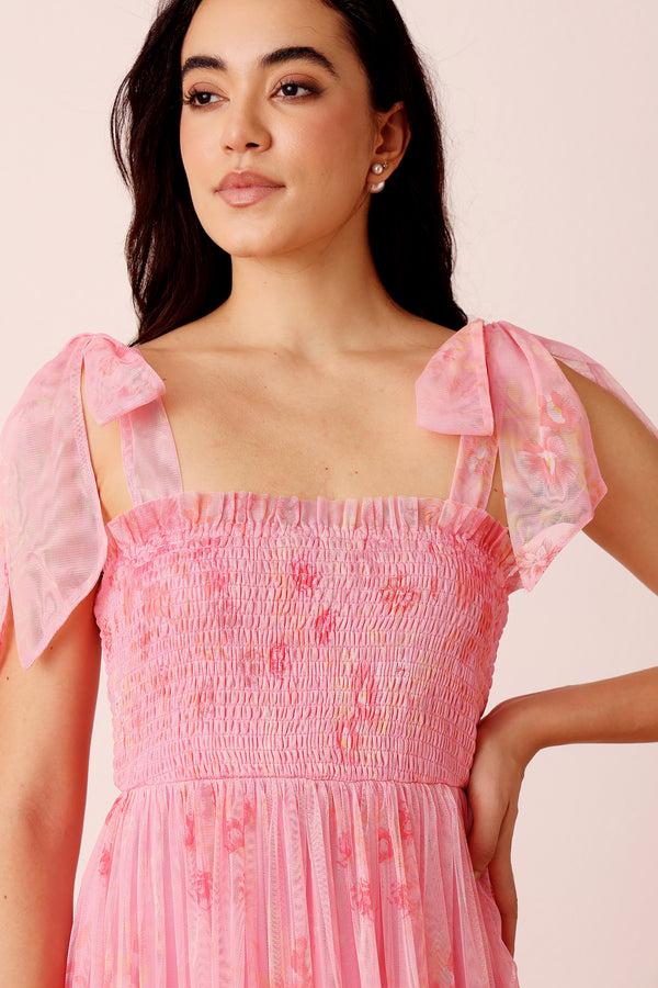 Lace & Beads Louise Midi Dress In Pink Floral