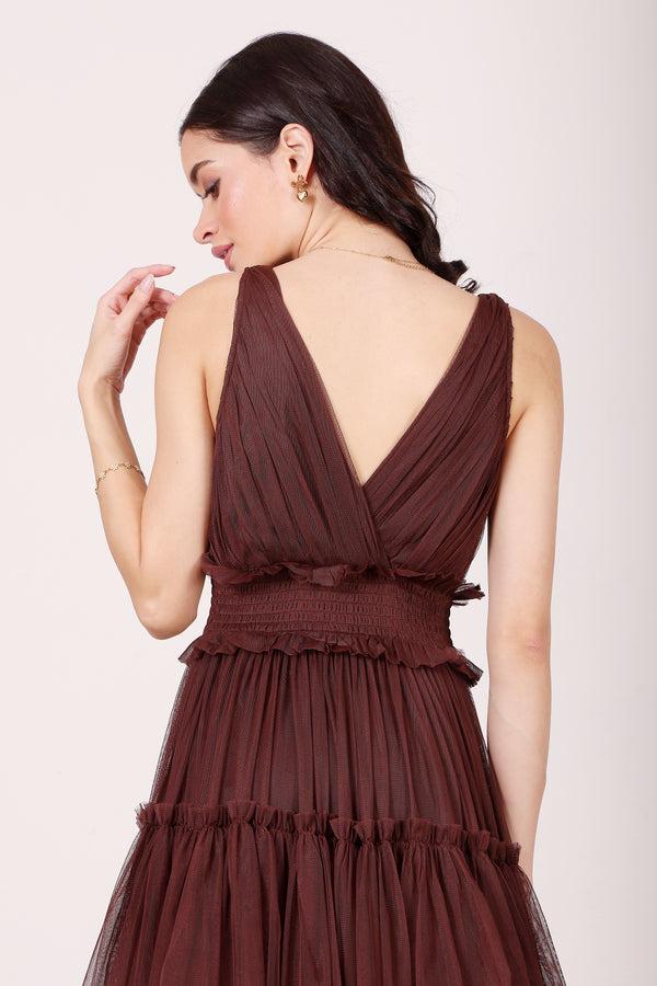 Lace & Beads Luna Maxi Dress In Chocolate Brown