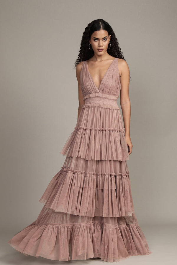 Lace & Beads Luna Maxi Dress In Taupe