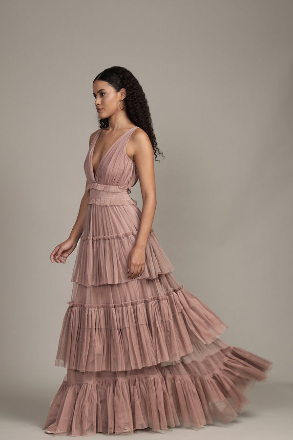 Lace & Beads Luna Maxi Dress In Taupe