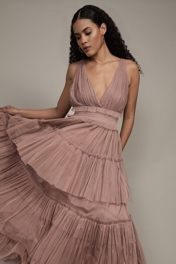 Lace & Beads Luna Maxi Dress In Taupe