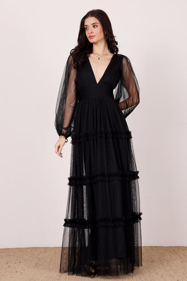 Lace & Beads Lydia Maxi Dress In Black