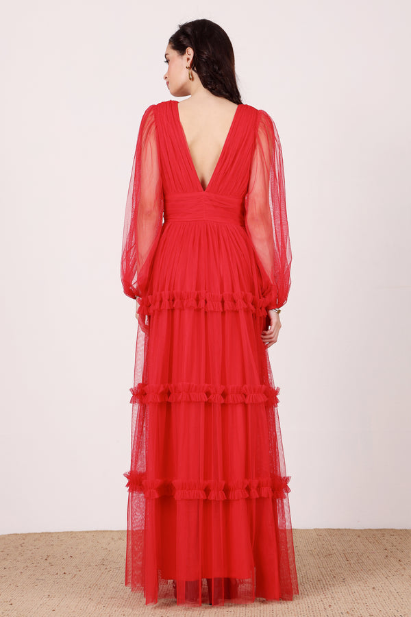 Lace & Beads Lydia Maxi Dress In Red