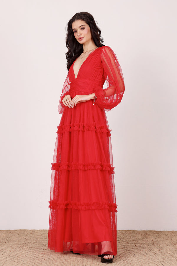 Lace & Beads Lydia Maxi Dress In Red