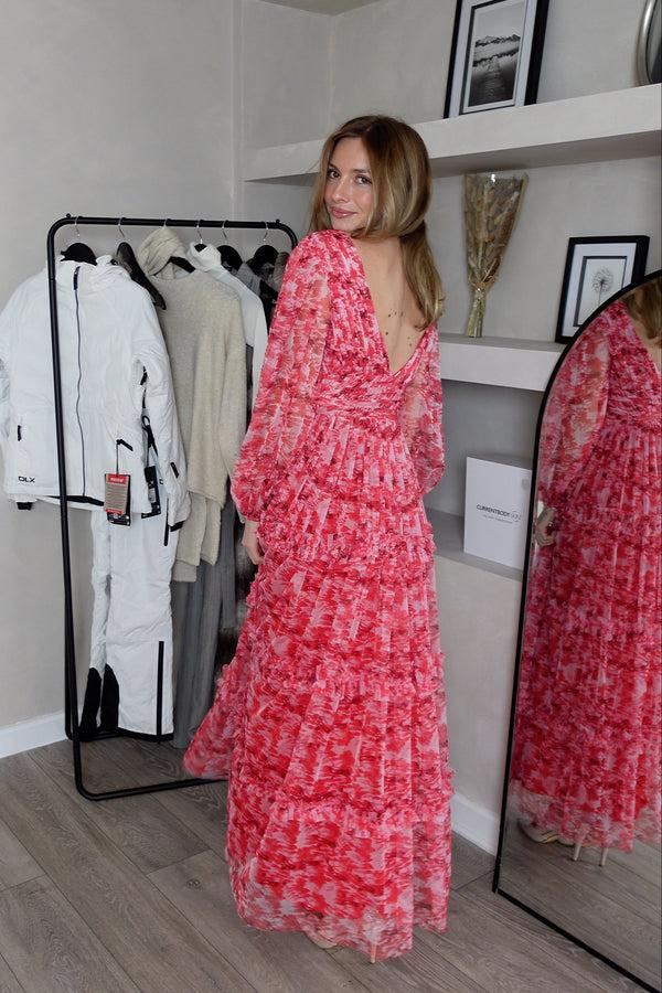 Lace & Beads Lydia Maxi Dress In Red Floral