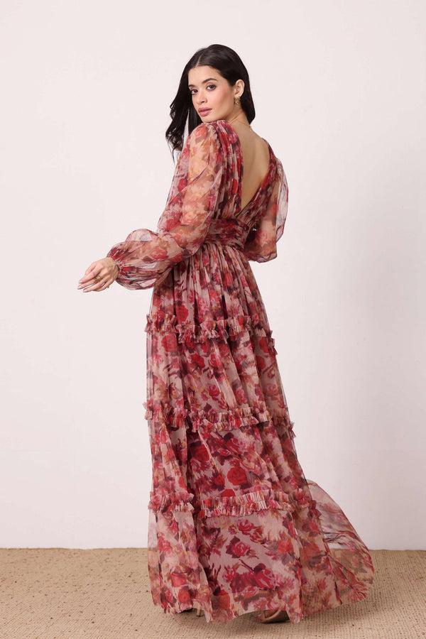 Lace & Beads Lydia Maxi Dress In Rose Floral
