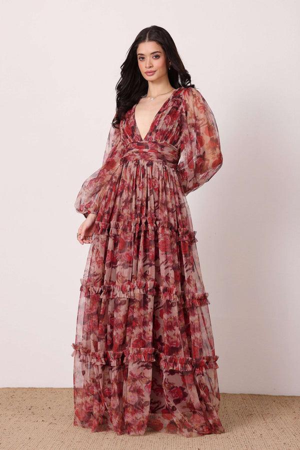 lace & beads Lydia Maxi Dress in Rose Floral