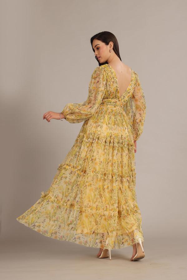 Lace & Beads Lydia Maxi Dress In Yellow Floral