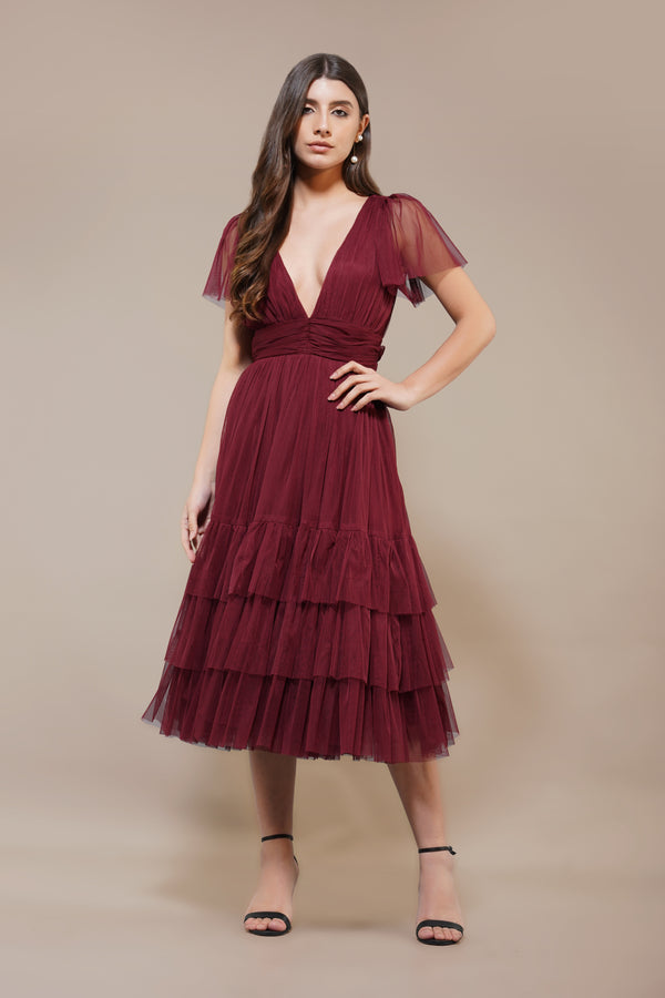 Lace & Beads Madison Burgundy Bridesmaid Dress