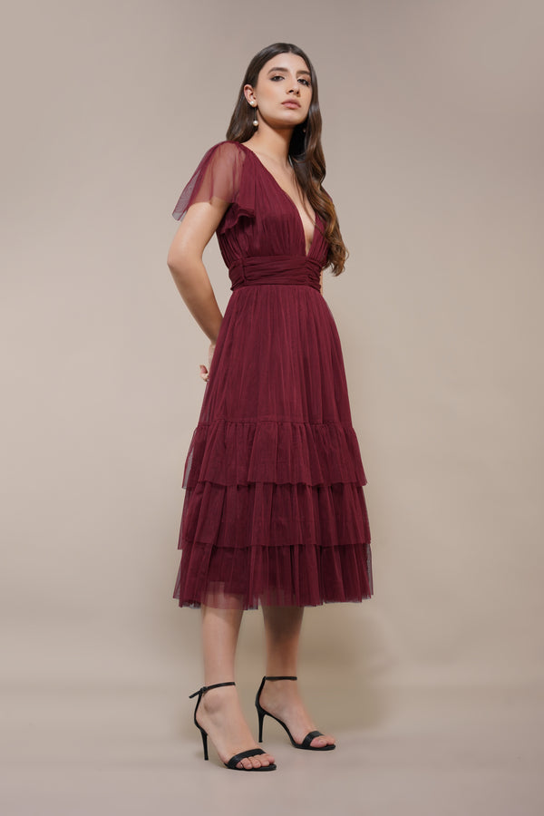 Lace & Beads Madison Burgundy Bridesmaid Dress