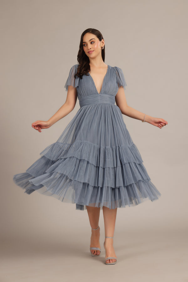 Lace & Beads Madison Dusty Blue Bridesmaid Dress