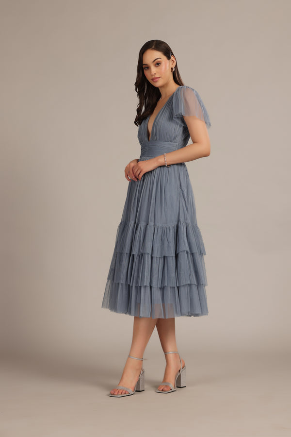 Lace & Beads Madison Dusty Blue Bridesmaid Dress