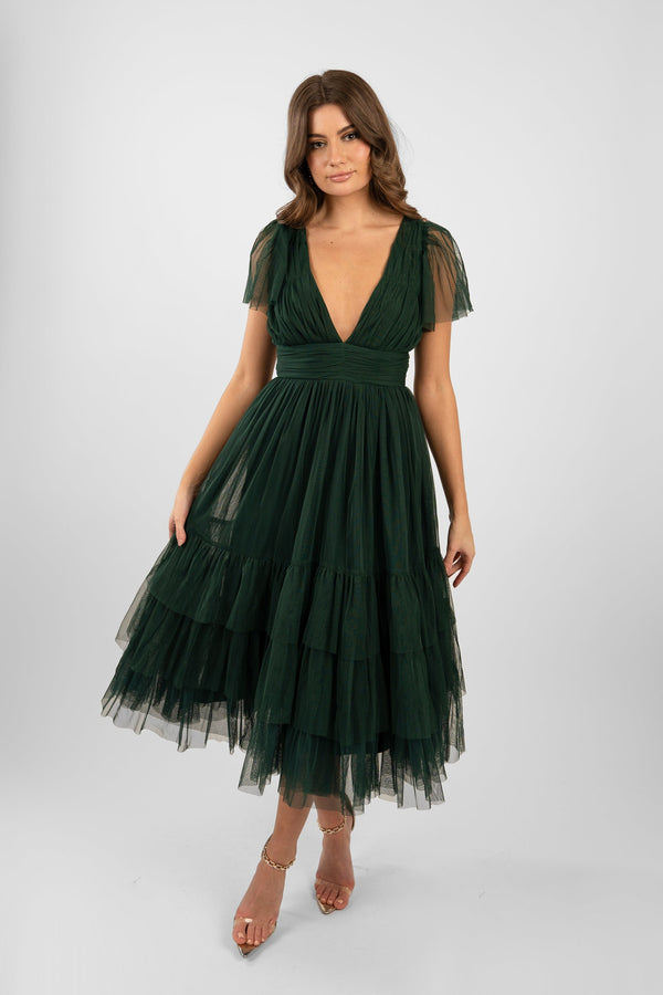 lace & beads Madison Emerald Green Bridesmaid Dress