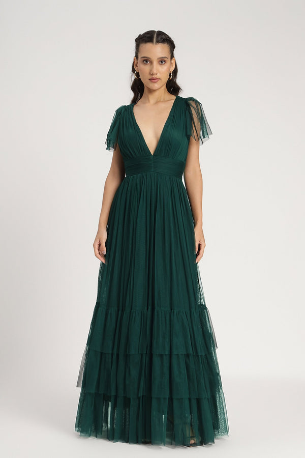 Lace & Beads Madison Maxi Dress In Forest Green