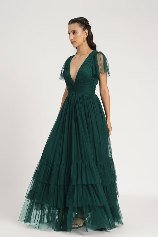 Lace & Beads Madison Maxi Dress In Forest Green